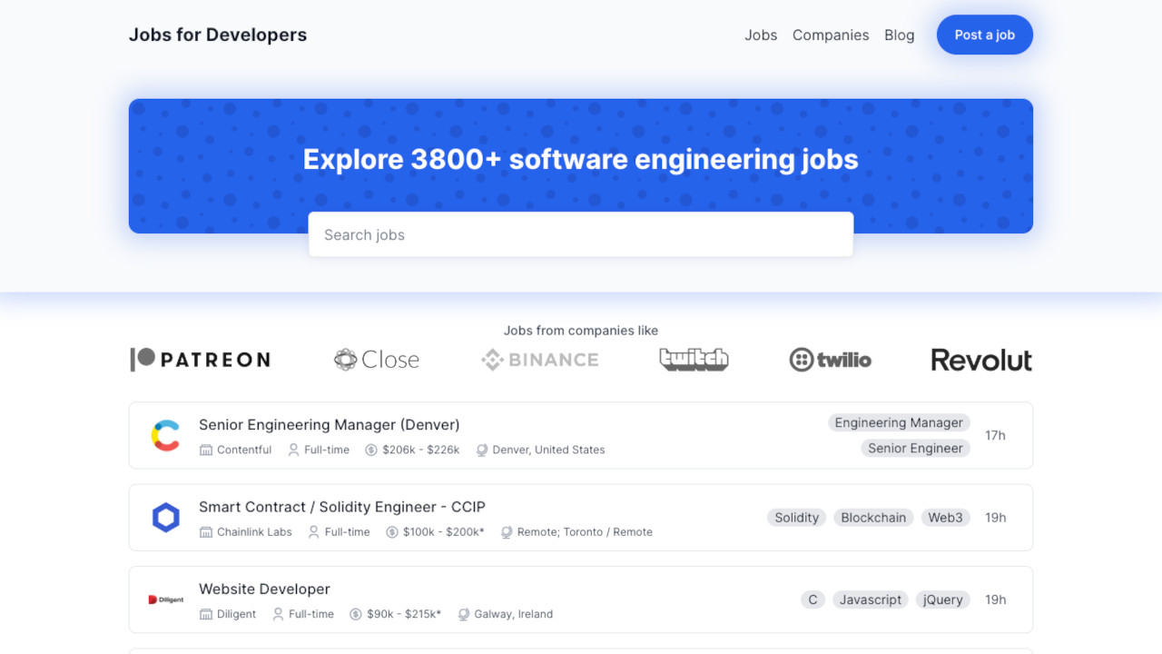 Jobs for Developers - job board with remote job opportunities for developers